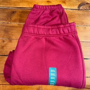 Member's Mark Fleece Jogger Womens 3XL Maroon Red Ribbed Side Panel Sweatpants